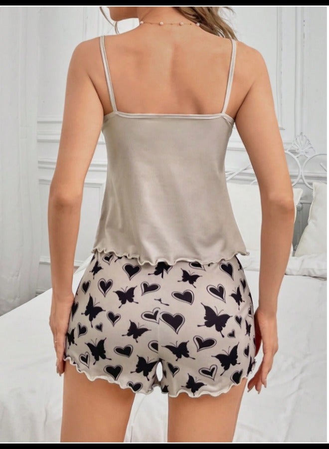 CoupledUp Heart Pattern Camisole Pajama Set.