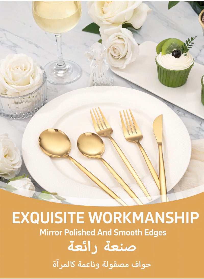 Nooriya 24 pieces Stainless Steel Cutlery Set Gold with Premium Wooden Box, Mirror Polished Flatware Set, Serve for 6, Including Fork/Spoon/Teaspoon (Gold)  - Image 2