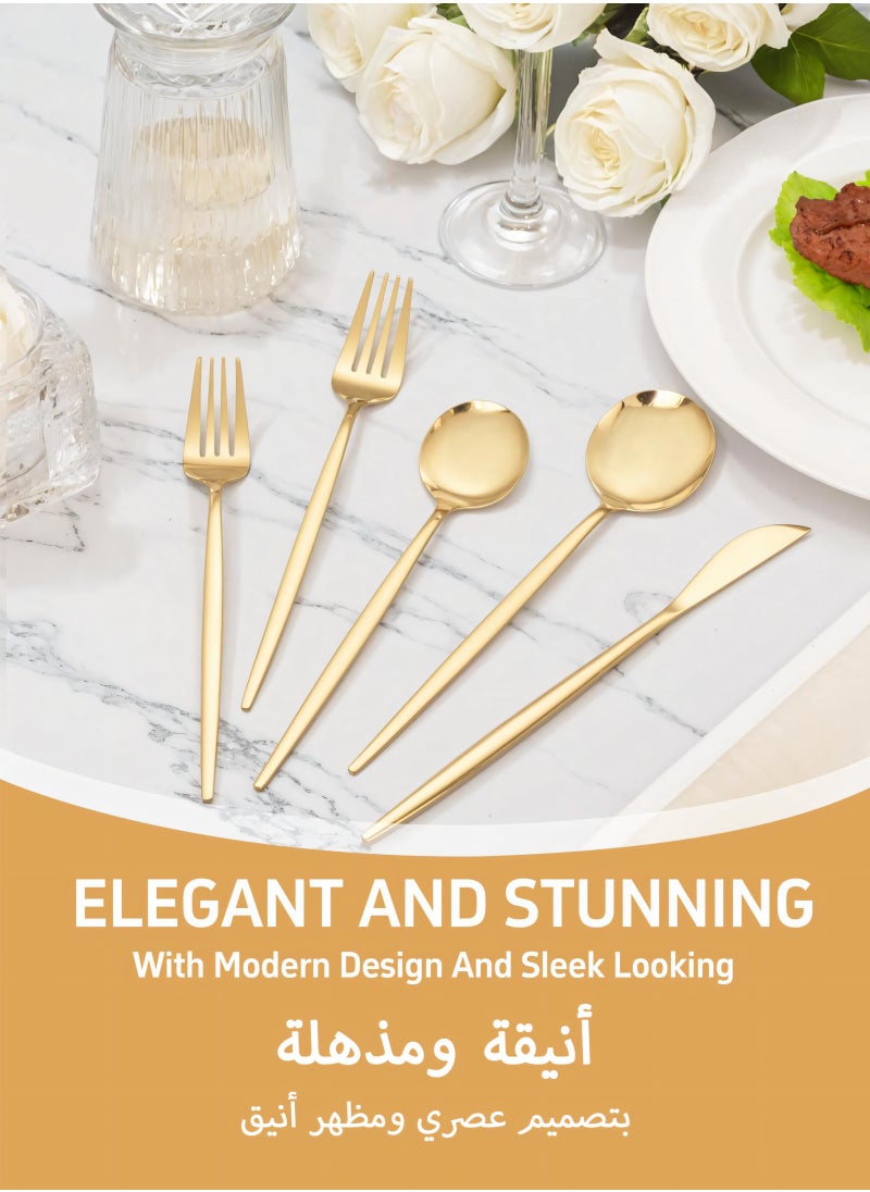 Nooriya 24 pieces Stainless Steel Cutlery Set Gold with Premium Wooden Box, Mirror Polished Flatware Set, Serve for 6, Including Fork/Spoon/Teaspoon (Gold)  - Image 4