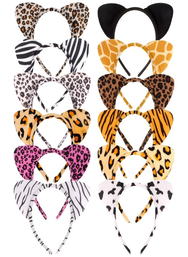YARIEW 12 Pcs Cat Ears Headbands Animal Ears and Horns Headband Plush Headband Cosplay Costume Halloween Christmas - Image 1