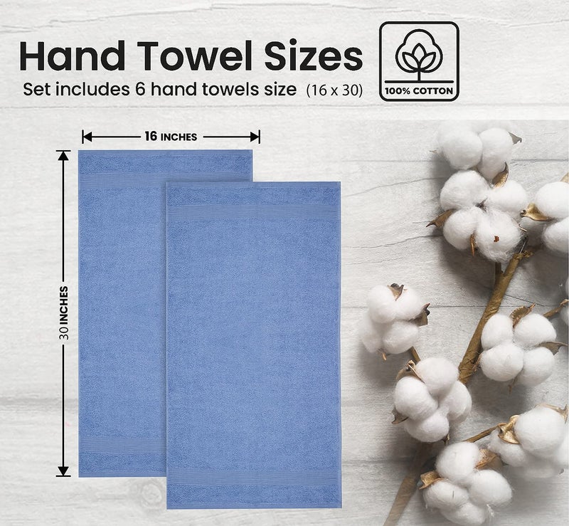Softolle Premium 600 GSM مناشف يدوية -16 "× 30 - 100 ٪ من منشفة اليد القطن محطات مقطوعة - حزمة من 6 مناشف يدوية فاخرة - بوصة رقيقة للغاية وذاتية للغاية (السماء الأزرق) - Image 4