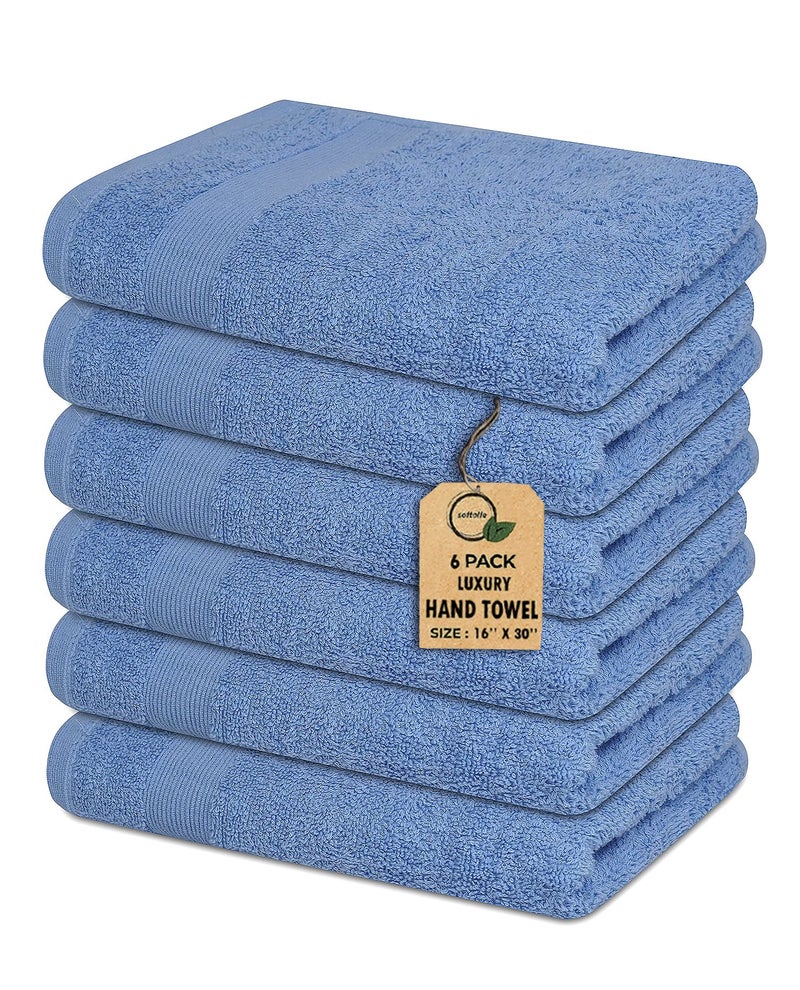 Softolle Premium 600 GSM مناشف يدوية -16 "× 30 - 100 ٪ من منشفة اليد القطن محطات مقطوعة - حزمة من 6 مناشف يدوية فاخرة - بوصة رقيقة للغاية وذاتية للغاية (السماء الأزرق) - Image 1