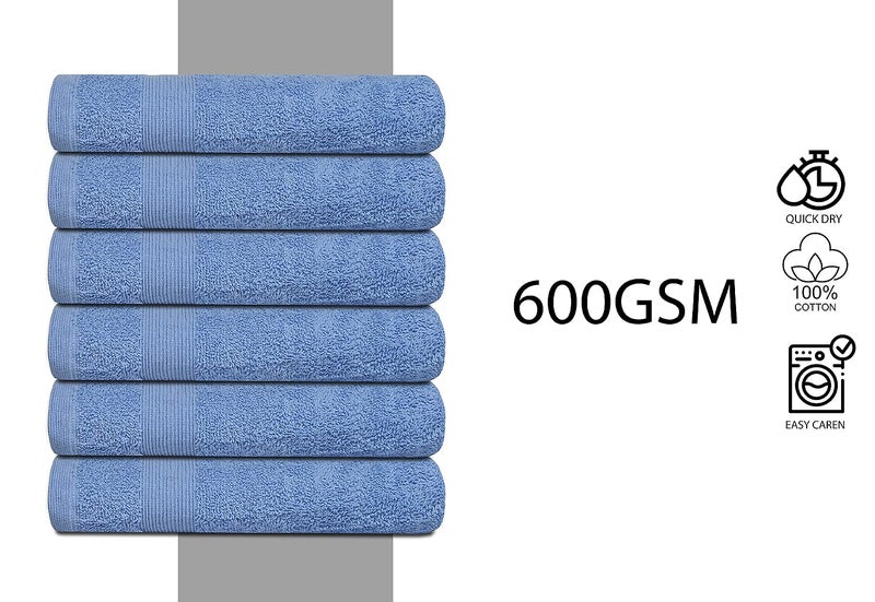 Softolle Premium 600 GSM مناشف يدوية -16 "× 30 - 100 ٪ من منشفة اليد القطن محطات مقطوعة - حزمة من 6 مناشف يدوية فاخرة - بوصة رقيقة للغاية وذاتية للغاية (السماء الأزرق) - Image 5