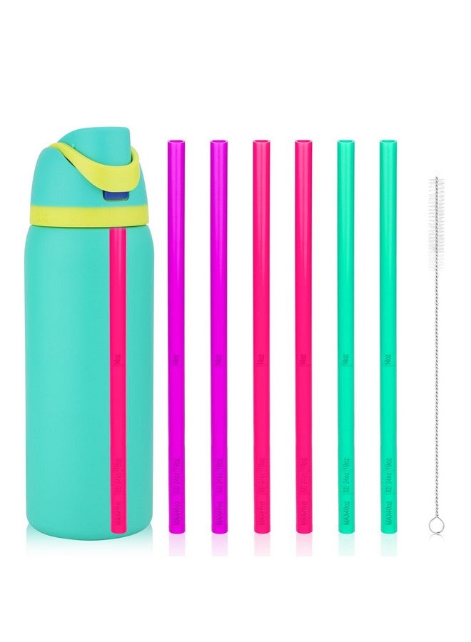 PEUTIER 6pcs Straw Replacements for Owala FreeSip 24 oz 32 oz, with Brush, Plastic Tumbler Cup Straws Reusable With Scale Accessories Parts for Owala 14/19/24/32/40oz Stainless Steel Water Bottle (3 Colors)  - Image 1