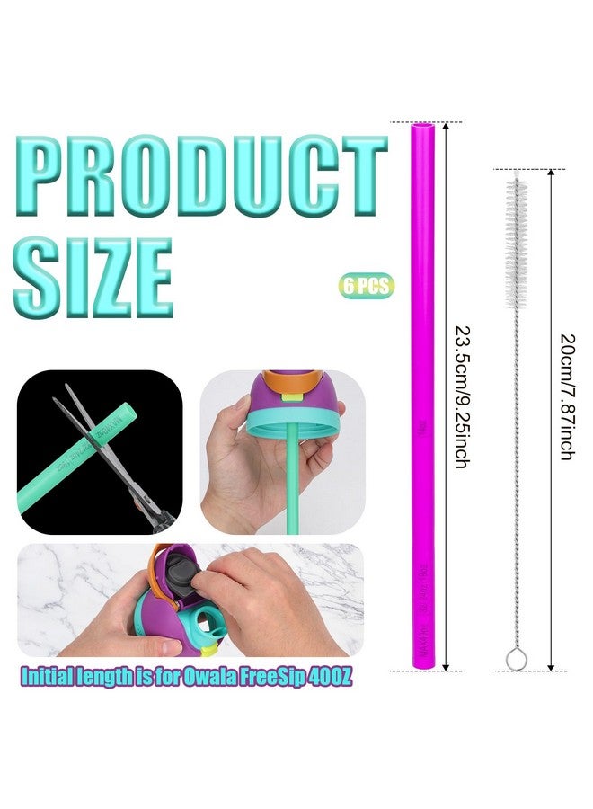 PEUTIER 6pcs Straw Replacements for Owala FreeSip 24 oz 32 oz, with Brush, Plastic Tumbler Cup Straws Reusable With Scale Accessories Parts for Owala 14/19/24/32/40oz Stainless Steel Water Bottle (3 Colors)  - Image 2