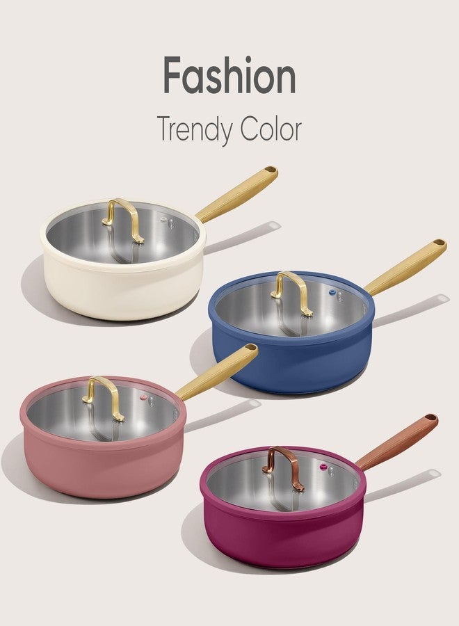 كاروت مقلاة كاروت المصنوعة من الفولاذ المقاوم للصدأ مقاس 10 بوصات مع غطاء، طبقة خارجية من السيراميك، غير سامة، تسخين متساوٍ، آمنة للاستخدام في الفرن، متوافقة مع مواقد الحث الحراري والسيراميك والغاز، لون أبيض - Image 5