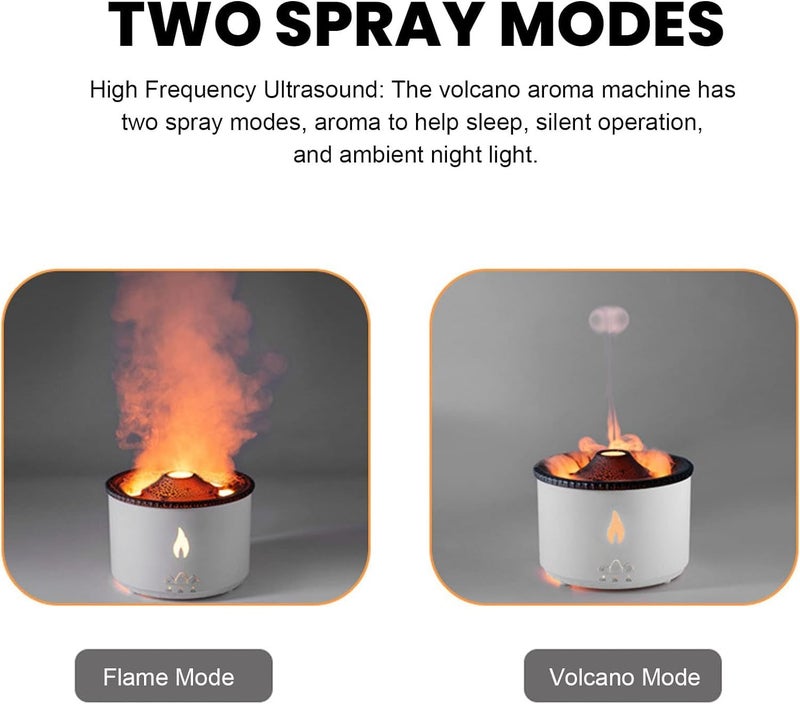 Mobileaddaa Humidifier Flame Oil Diffuser with Flame Light Cool Mist Humidifier with 2 Mist Modes AutoOff Safety Protection Quiet Diffusers for Aromatherapy Essential Oil for Home Office 360ml Valcano - Image 3