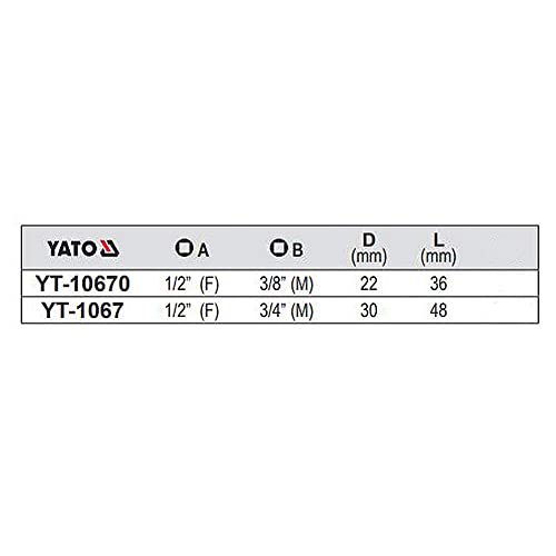 Yato YT-1067 Impact Adaptor 1/2 Inch (F) X 3/4 Inch (M) Socket Wrench Set With Chrome-Plated Cap - Insulated Industrial and Mechanical Tools for Automotive - Image 3