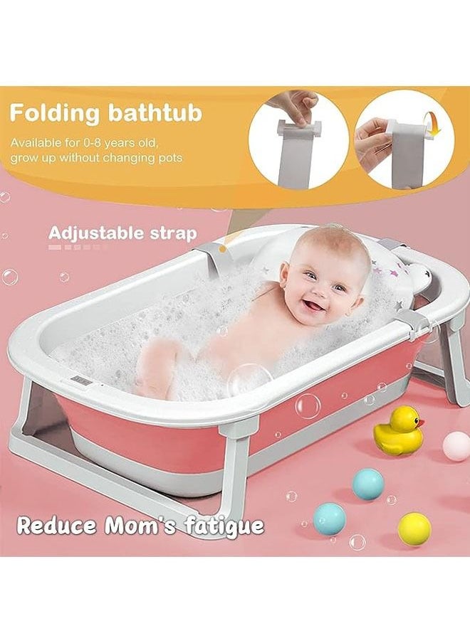 Arabest - Baby Bathtub Portable With Baby Cushion Shampoo Hat, Collapsible Toddler Bath Tub for 0-2 Years Kids Foldable Infant Shower Basin New Born Toddler Bathing Support Bath Organizers (Pink) - Image 1