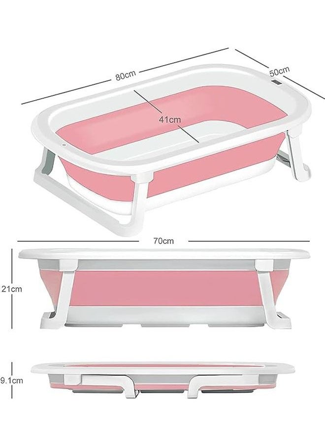 Arabest - Baby Bathtub Portable With Baby Cushion Shampoo Hat, Collapsible Toddler Bath Tub for 0-2 Years Kids Foldable Infant Shower Basin New Born Toddler Bathing Support Bath Organizers (Pink) - Image 1