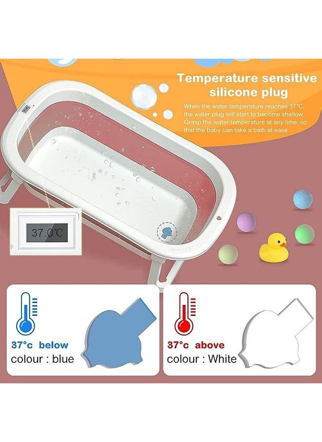 Arabest - Baby Bathtub Portable With Baby Cushion Shampoo Hat, Collapsible Toddler Bath Tub for 0-2 Years Kids Foldable Infant Shower Basin New Born Toddler Bathing Support Bath Organizers (Pink) - Image 1