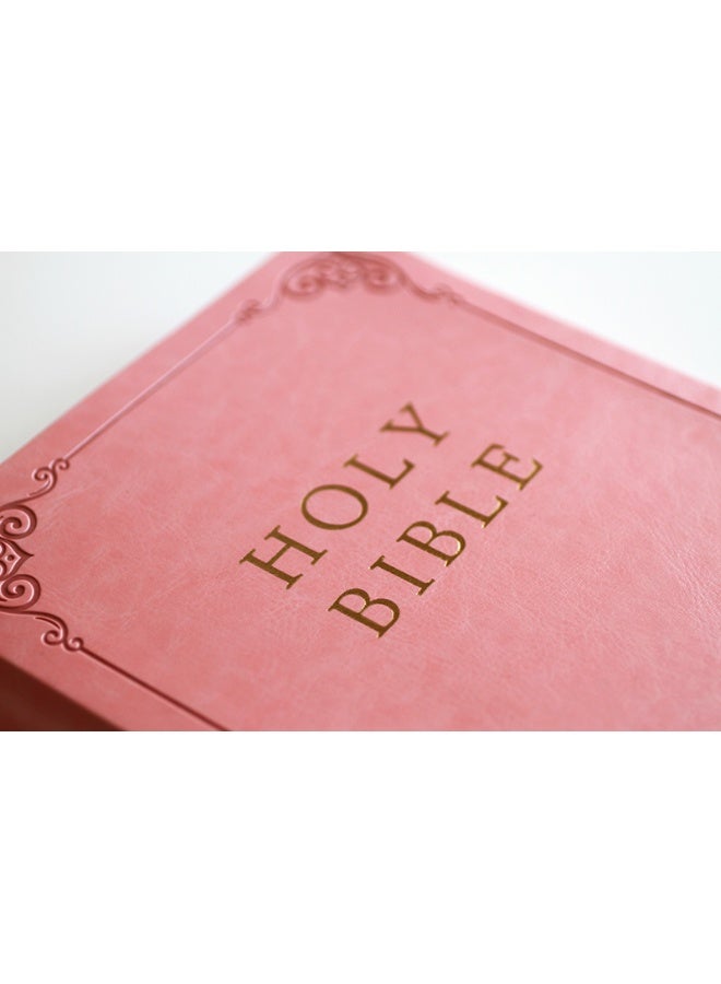 KJV Holy Bible, Giant Print Thinline Large format, Pink Premium Imitation Leathe r with Ribbon Marker, Red Letter, and Thumb Index - Image 1