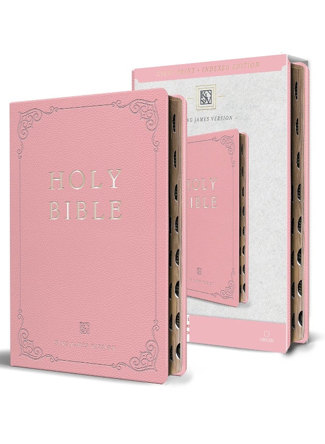 KJV Holy Bible, Giant Print Thinline Large format, Pink Premium Imitation Leathe r with Ribbon Marker, Red Letter, and Thumb Index - Image 2