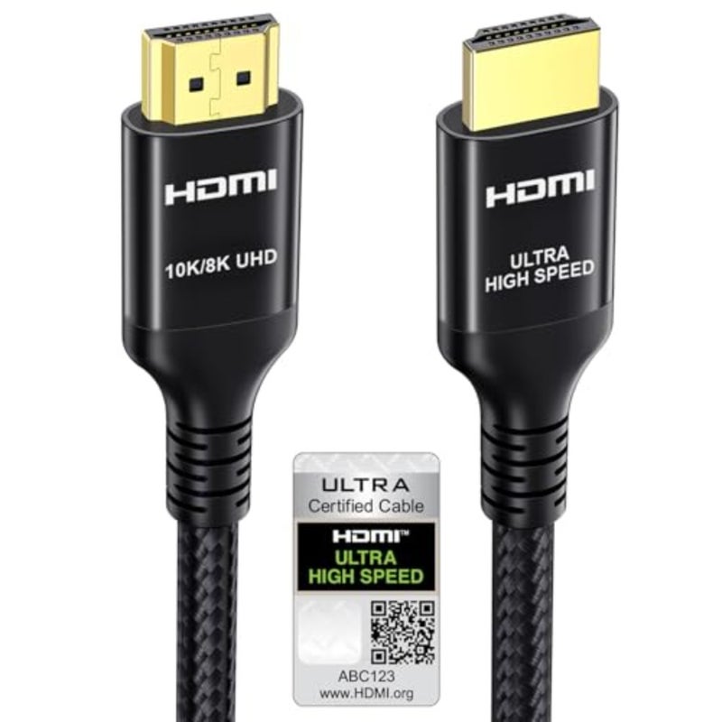 كابل HDMI 2.1 لشاشات الألعاب والتلفزيون: نايلون مجدول، أسود، سرعة فائقة معتمدة تبلغ 48 جيجابت في الثانية مع 8K@60هرتز، 4K@240هرتز، eARC، HDR10+، Dolby Atmos - Image 1