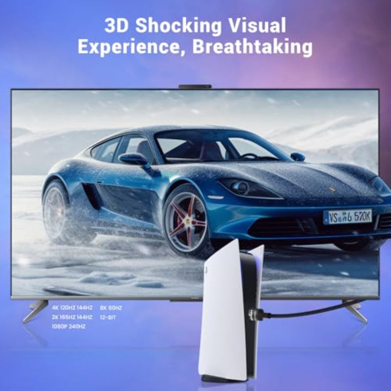 كابل HDMI 2.1 لشاشات الألعاب والتلفزيون: نايلون مجدول، أسود، سرعة فائقة معتمدة تبلغ 48 جيجابت في الثانية مع 8K@60هرتز، 4K@240هرتز، eARC، HDR10+، Dolby Atmos - Image 4