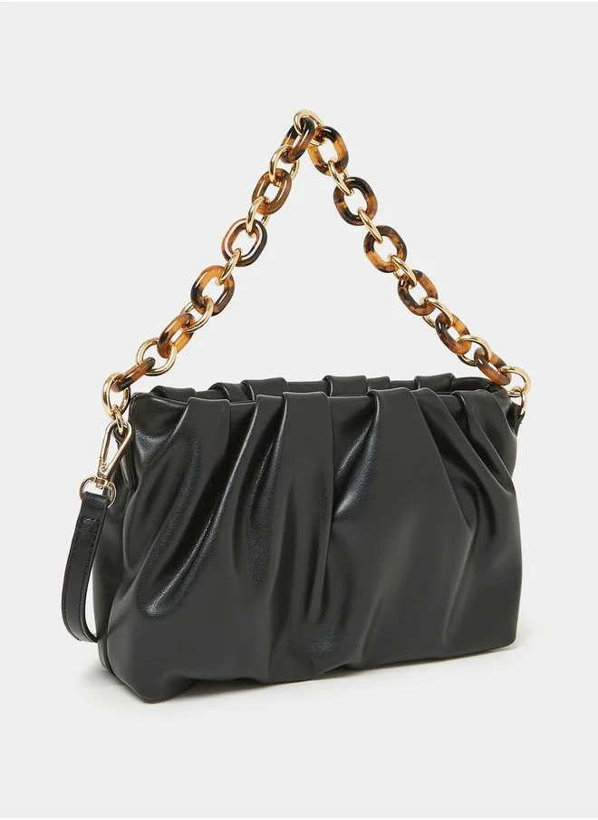 Styli Textured Handbag with Wide Chain Strap