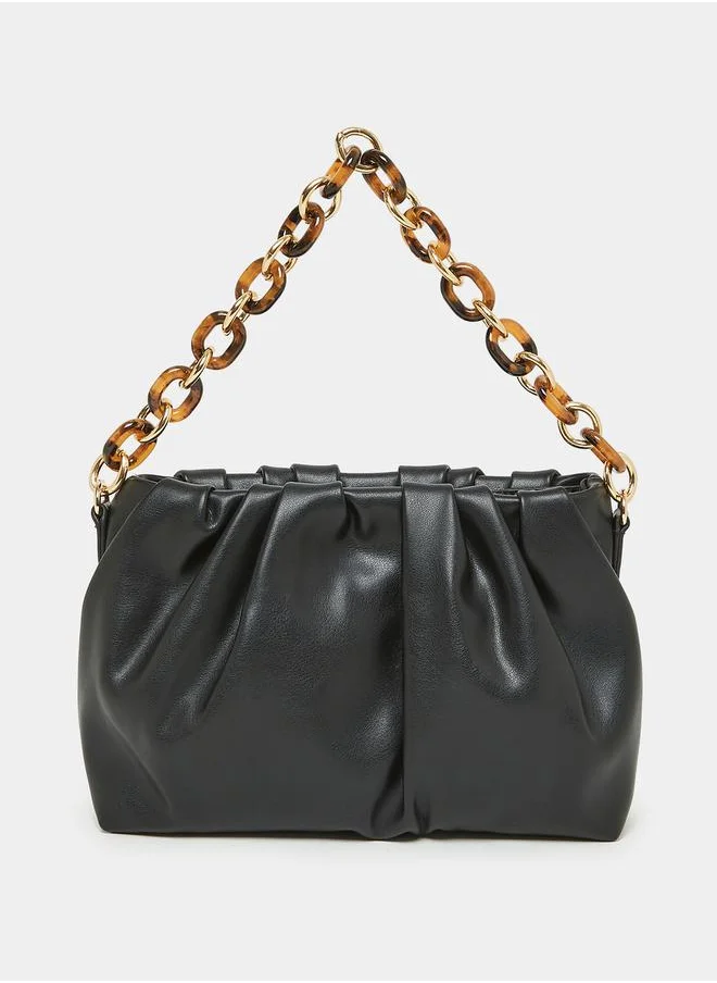 Styli Textured Handbag with Wide Chain Strap