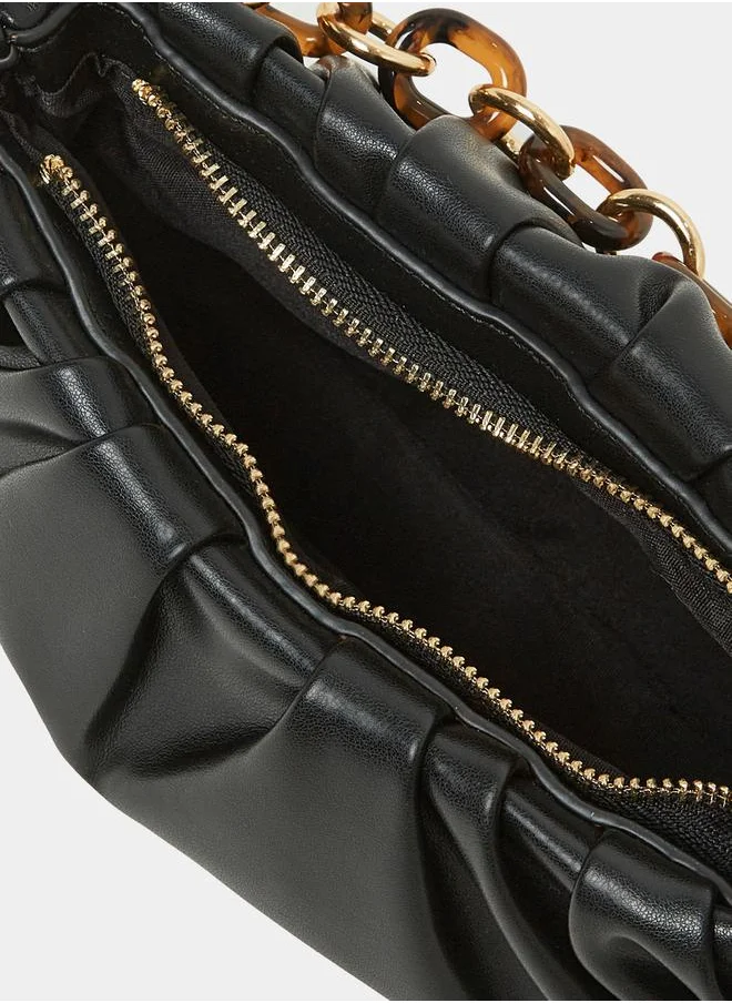 Styli Textured Handbag with Wide Chain Strap