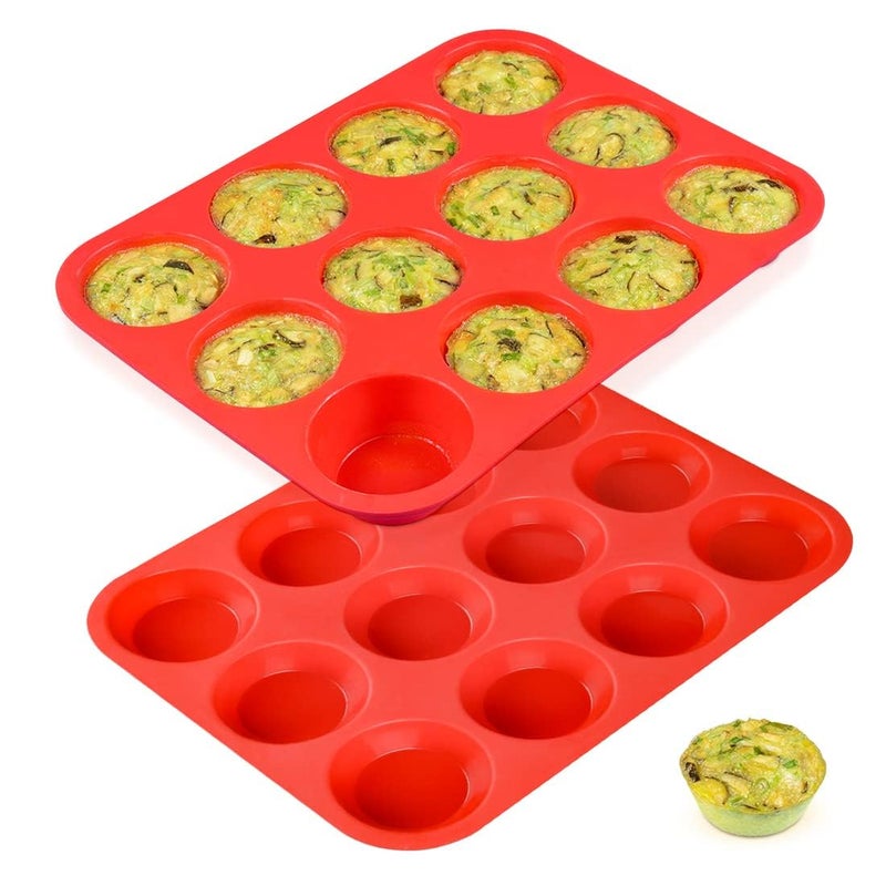 CAKETIME 12 Cups Silicone Muffin Pan - Regular Size Cupcake Pan Muffin Tin for Baking Nonstick Food Grade - Image 1