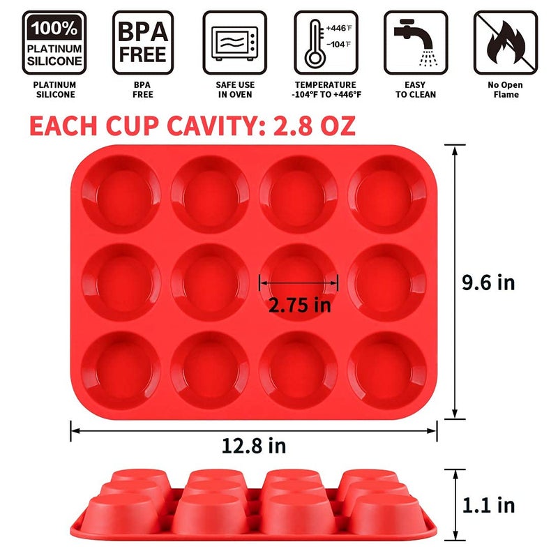 CAKETIME 12 Cups Silicone Muffin Pan - Regular Size Cupcake Pan Muffin Tin for Baking Nonstick Food Grade - Image 3