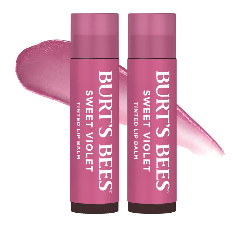 Burt's Bees Lip Tint Balm with Long Lasting 2 in 1 Duo Tinted Balm Formula, Color Infused with Deeply Hydrating Shea Butter for a Natural Looking Buildable Finish, Sweet Violet (2-Pack) - Image 1