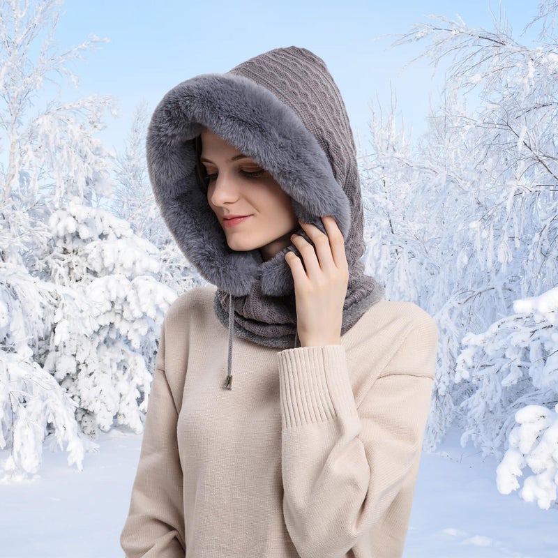 HUAMULAN Women Winter One Piece Beanie Hat Slouchy Fleece Balaclavas Face Shield Mask Neck Scarf Set Warm Earmuff Ski Snow Knit Hats Cold Weather - Image 2