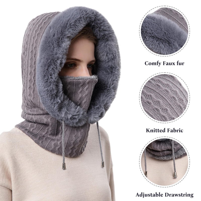 HUAMULAN Women Winter One Piece Beanie Hat Slouchy Fleece Balaclavas Face Shield Mask Neck Scarf Set Warm Earmuff Ski Snow Knit Hats Cold Weather - Image 5