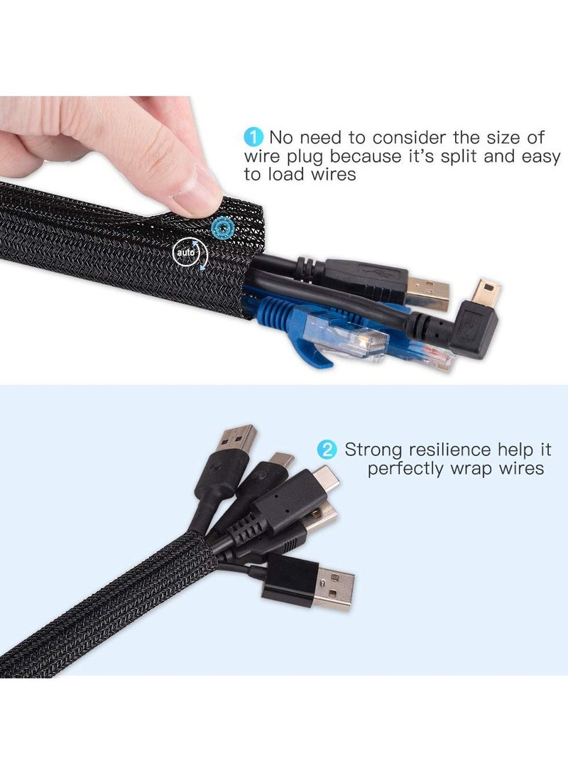 Fasola Adjustable 3m/9.84ft Braided Cable Sleeve, Wire Management Sleeve Hider for TV Desk Pc Cable Wraps with Flame Retardancy Wires Organizer and Protector (Black) - Image 4