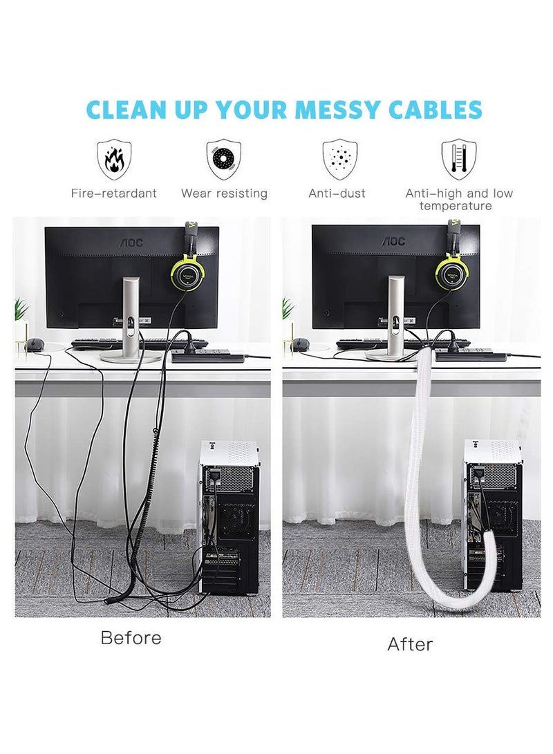 Fasola Adjustable 3m/9.84ft Braided Cable Sleeve, Wire Management Sleeve Hider for TV Desk Pc Cable Wraps with Flame Retardancy Wires Organizer and Protector (Black) - Image 5
