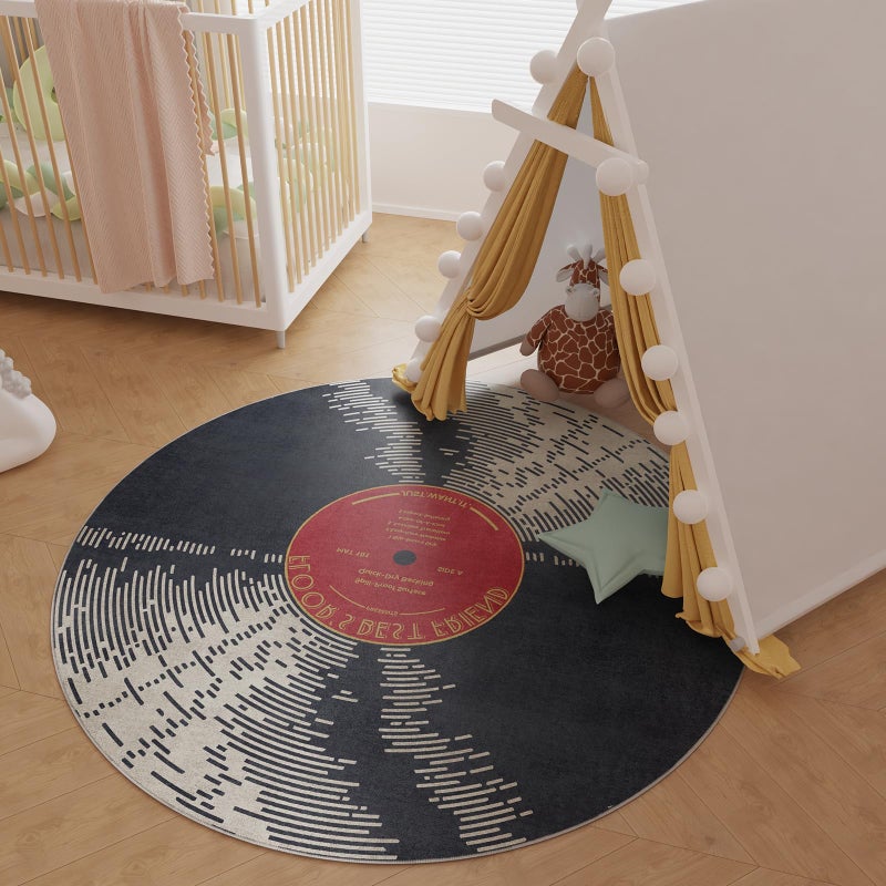 GTRY Vinyl Record 5ft Round Rug, Non-Slip Round Area Rug for Living Room, Bedroom, Dining Room Table, Large Circle Area Rugs, Soft Circle Rugs for Home Decor Aesthetic, Low-Pile&Waterproof Alfombra Redonda - Image 2