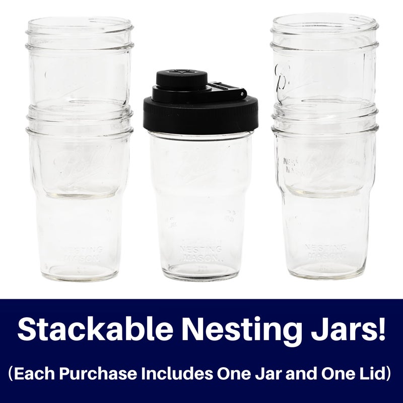 Brewing America Nesting Jar with Drinking Lid as Travel Cup, 1 Pint (16 oz) with Red Pouring Lid on Wide Mouth Ball Nesting Mason Jar, USA-Made To Go Drink Cup, 1-Pack - Image 3