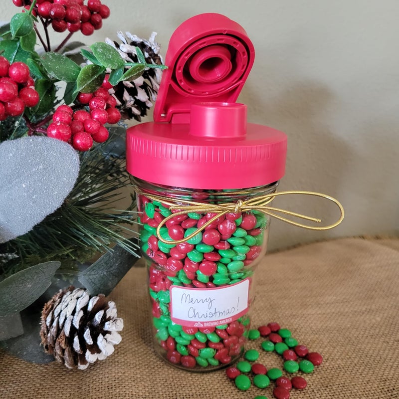 Brewing America Nesting Jar with Drinking Lid as Travel Cup, 1 Pint (16 oz) with Red Pouring Lid on Wide Mouth Ball Nesting Mason Jar, USA-Made To Go Drink Cup, 1-Pack - Image 2