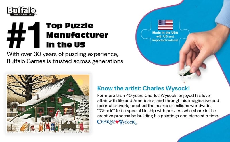 Buffalo Games â€“ Charles Wysocki - Cocoa Break at the Copperfields - 500 Piece Winter Jigsaw Puzzle â€‹- High-Quality Christmas Puzzles for Adults â€“ Precision-Cut Pieces, Festive, Holiday Artwork - Image 5