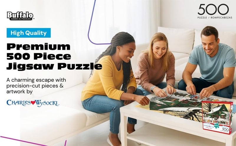 Buffalo Games â€“ Charles Wysocki - Cocoa Break at the Copperfields - 500 Piece Winter Jigsaw Puzzle â€‹- High-Quality Christmas Puzzles for Adults â€“ Precision-Cut Pieces, Festive, Holiday Artwork - Image 3