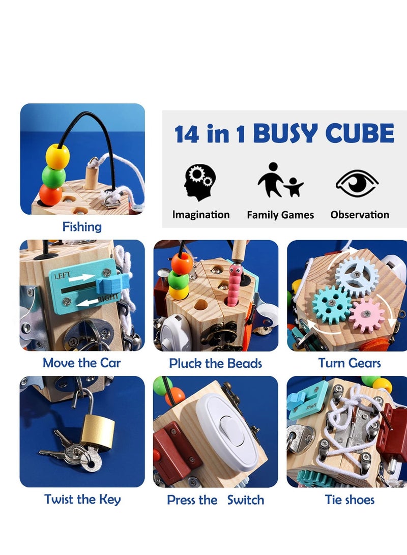 Excefore 8-in-1 Busy Cube Busy Board, Montessori Busy Board Sensory Toys, Develop Fine Motor Skills Toys, Suitable for Toddlers 1 2 3 Years Old - Image 3