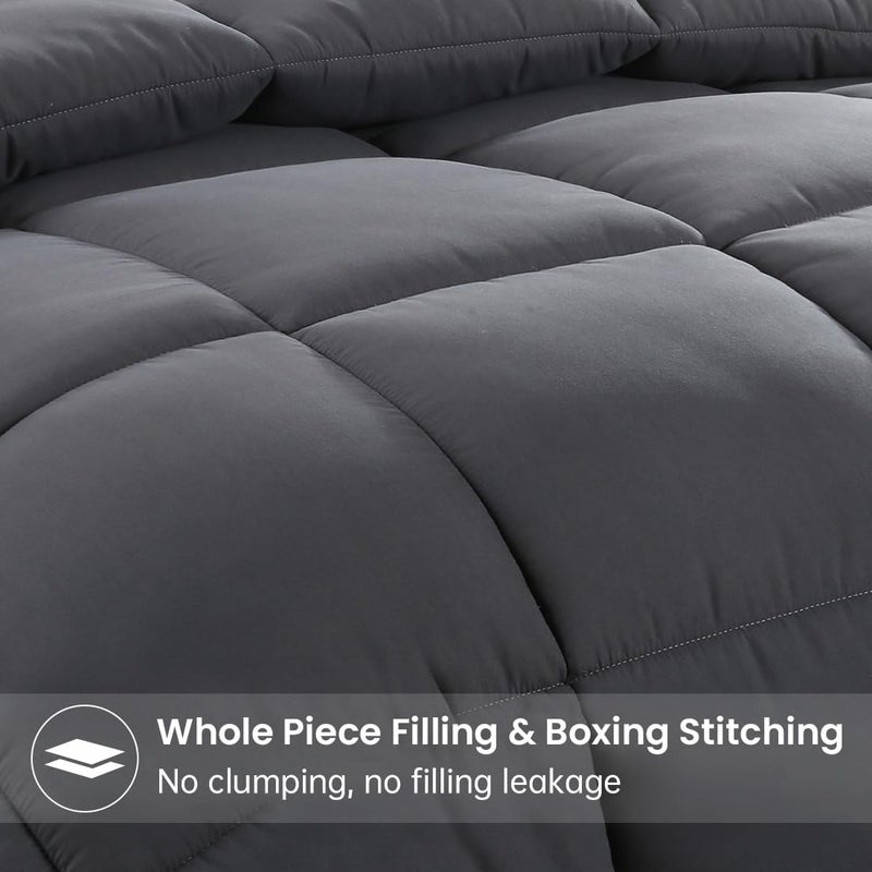 EASELAND Twin Size Down Alternative Comforter - Quilted Duvet Insert for All Seasons, Soft Lightweight with Corner Tabs, Summer Winter Warm Bedding, Dark Grey 64Ã—88 Inches - Image 2