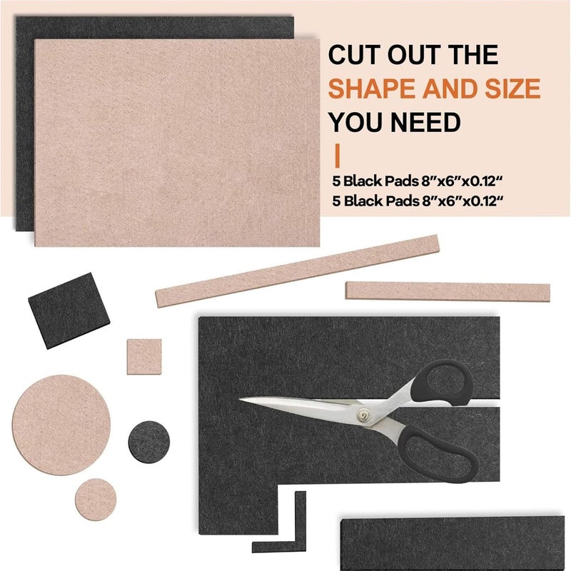 BAIPOK Felt Furniture Pads 10pcs 8" x 6" Adhesive Large Felt Pads, Cuttable Chair Leg Pads, Hardwood Floor Protectors for Furniture (Black 5 Pcs + Beige 5 Pcs) - Image 4