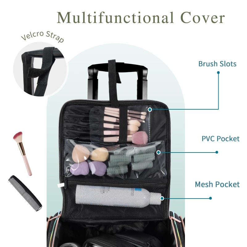 Stagiant Rolling Makeup Train Case, Professional Makeup Case, Travel Cosmetic Organizer Make Up Storage Bag for Makeup Artist, Hairstylist, Barbers, with 5 Toiletry Bags, Black - Image 2