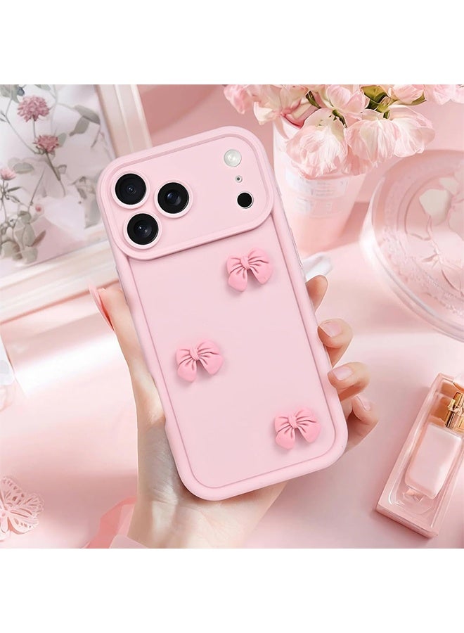با لوف متوافق مع غطاء هاتف iPhone 17 Pro Max - غطاء هاتف ثلاثي الأبعاد بشكل القوس الوردي - غطاء هاتف بلون صلب - غطاء حماية ضد الصدمات من TPU - وردي - Image 2