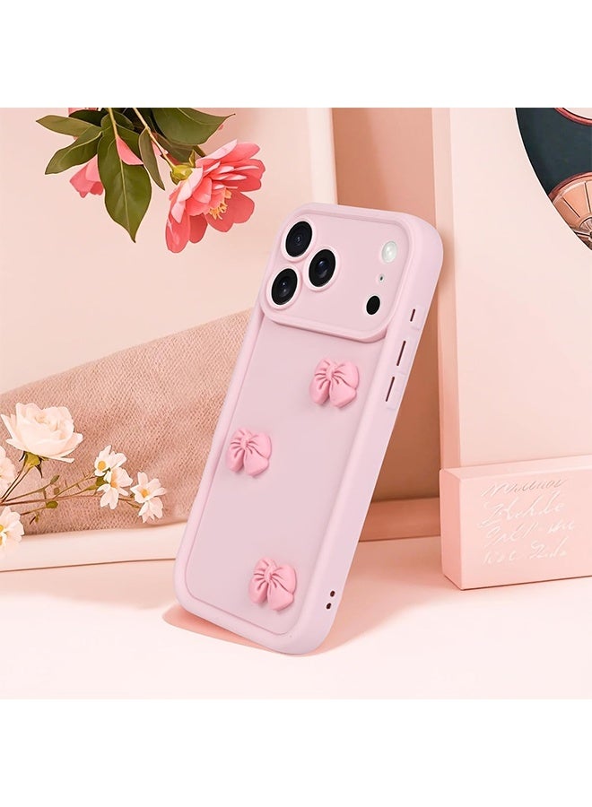 با لوف متوافق مع غطاء هاتف iPhone 17 Pro Max - غطاء هاتف ثلاثي الأبعاد بشكل القوس الوردي - غطاء هاتف بلون صلب - غطاء حماية ضد الصدمات من TPU - وردي - Image 3