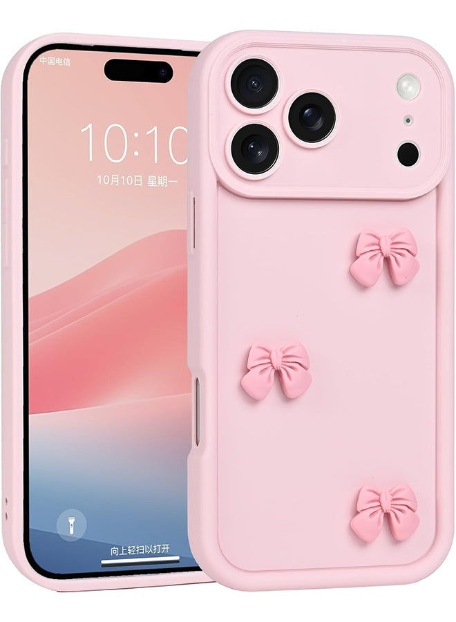 Ba Love Compatible with iPhone 17 Pro Max Phone Case - 3D Pink Bow Case Phone Case - Solid Color Phone Case - TPU Shockproof Protective Phone Cover - Pink