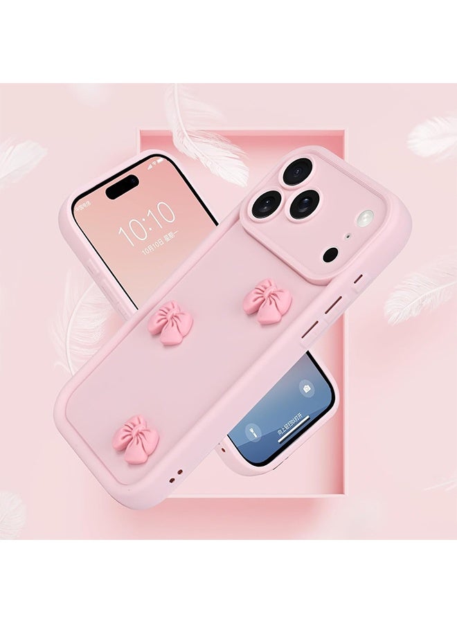 با لوف متوافق مع غطاء هاتف iPhone 17 Pro Max - غطاء هاتف ثلاثي الأبعاد بشكل القوس الوردي - غطاء هاتف بلون صلب - غطاء حماية ضد الصدمات من TPU - وردي - Image 5