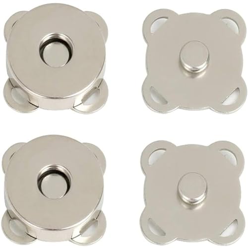 Tia Magnet Button, Clasps, Snaps, Fasteners for Purse, Bags, Clothes and DIY Works- (4, Silver (SEW)-20mm) - Image 1