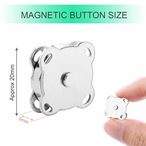 Tia Magnet Button, Clasps, Snaps, Fasteners for Purse, Bags, Clothes and DIY Works- (4, Silver (SEW)-20mm) - Image 4