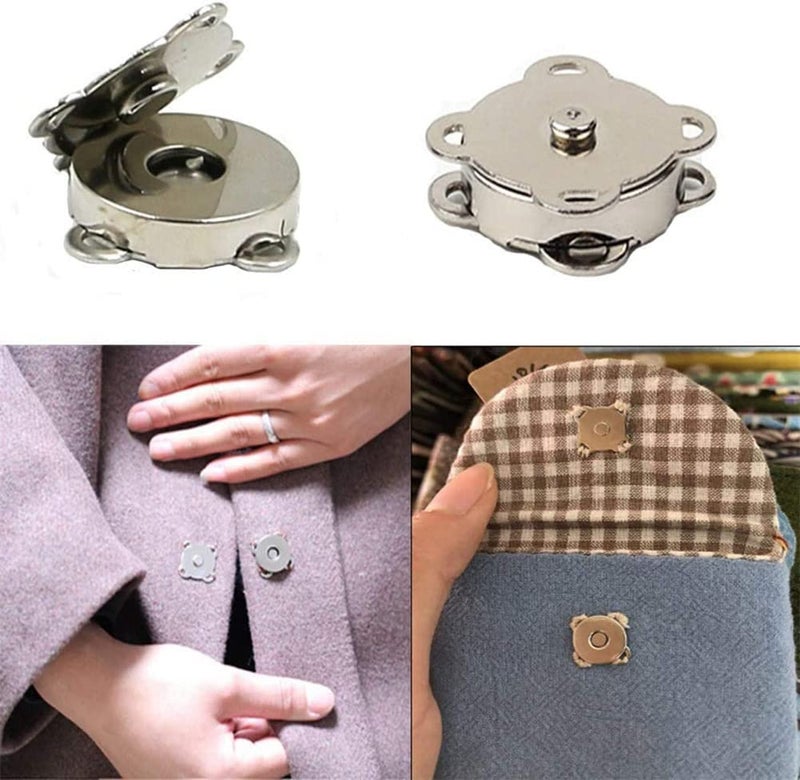 Tia Magnet Button, Clasps, Snaps, Fasteners for Purse, Bags, Clothes and DIY Works- (4, Silver (SEW)-20mm) - Image 3