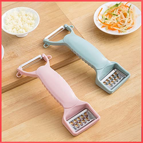 Wolpin 4 in 1 Multipurpose (1 Pc) Peeler/Vegetable Scrapper Double Edge Serrated Grater with Garlic Shredder - Blue - Image 1