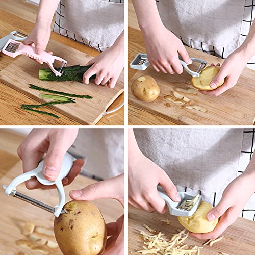 Wolpin 4 in 1 Multipurpose (1 Pc) Peeler/Vegetable Scrapper Double Edge Serrated Grater with Garlic Shredder - Blue - Image 2