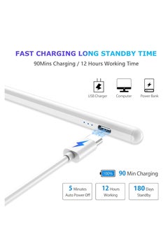Generic Capacitive Stylus Pen with Replacement Tips Wide Drop for Android Touch Screens with Rejection Technology Compatible with Samsung/Huawei/Tablet/Mobile, White  - Image 3