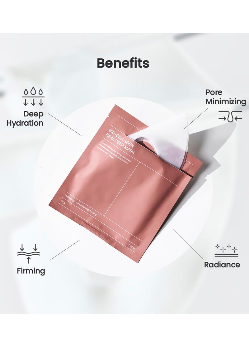 Bio Collagen Real Deep Mask 4Pcs Hydrating Overnight Mask Pore Minimizing Elasticity Improvement 34g