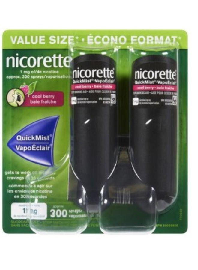نيكوريت سبراي النيكوتين السريع، للمساعدة في الإقلاع عن التدخين، بنكهة التوت البارد، 1 ملغ، شكل سبراي، عبوة مزدوجة، 150 بخة لكل عبوة × 2 - Image 1